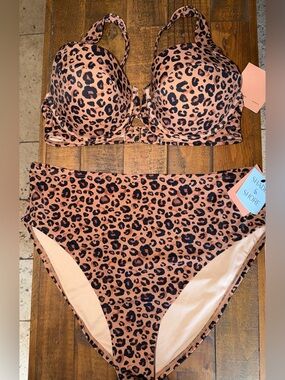 Target Leopard Print Two-Piece Bikini Set - Pink/Tan/Black